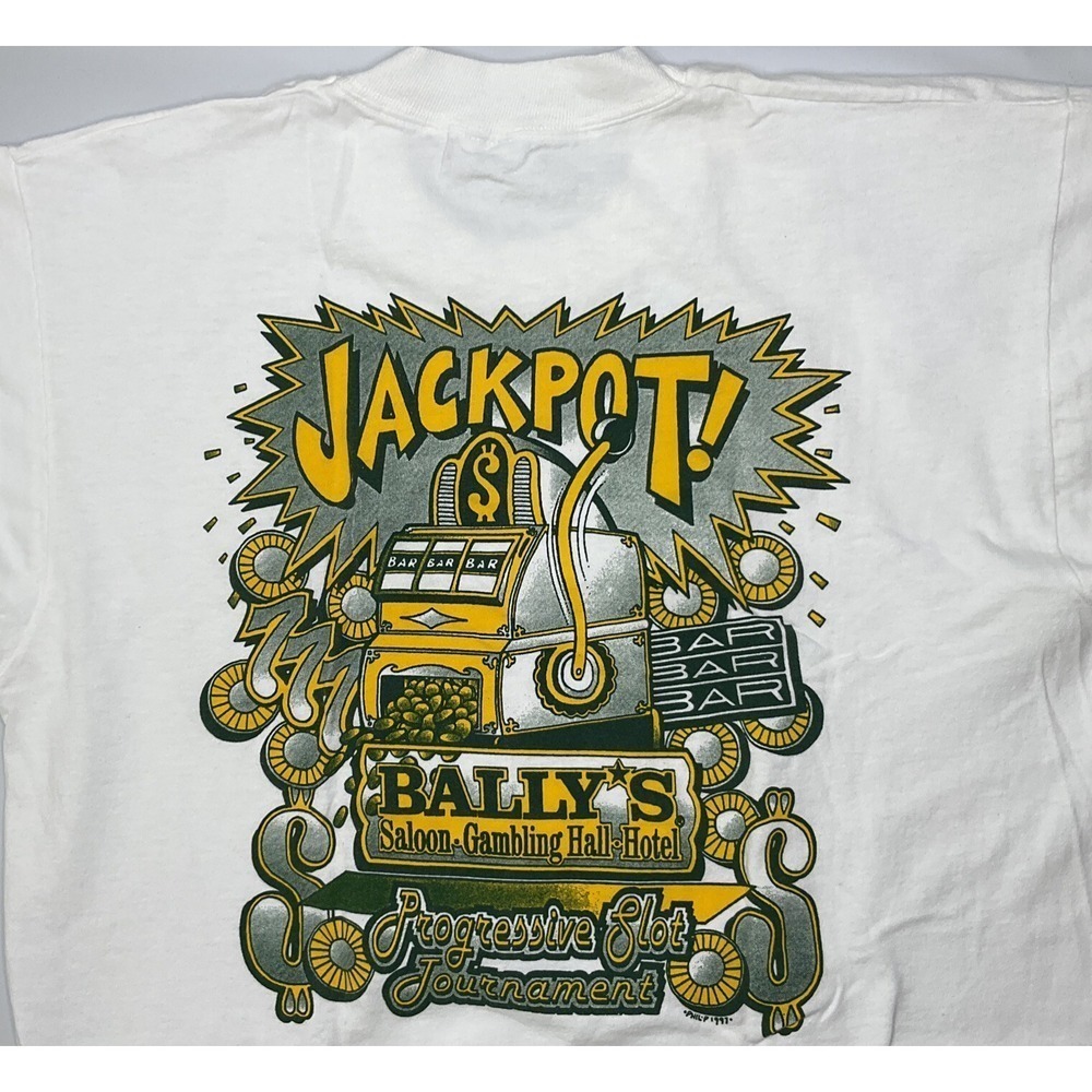 Ballys Saloon Hall‎ T-Shirt Mens Large Retro Jackpot Gamers Tee 1997 Vintage